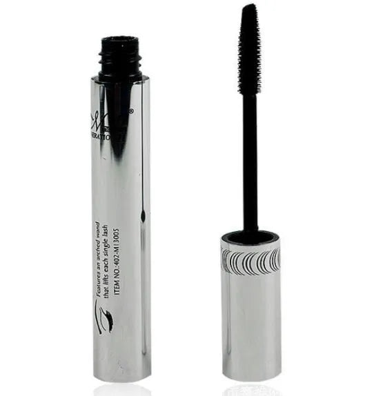 Black tube of long curling eyelash extension black fiber mascara with wand applicator for lengthening and volumising lashes