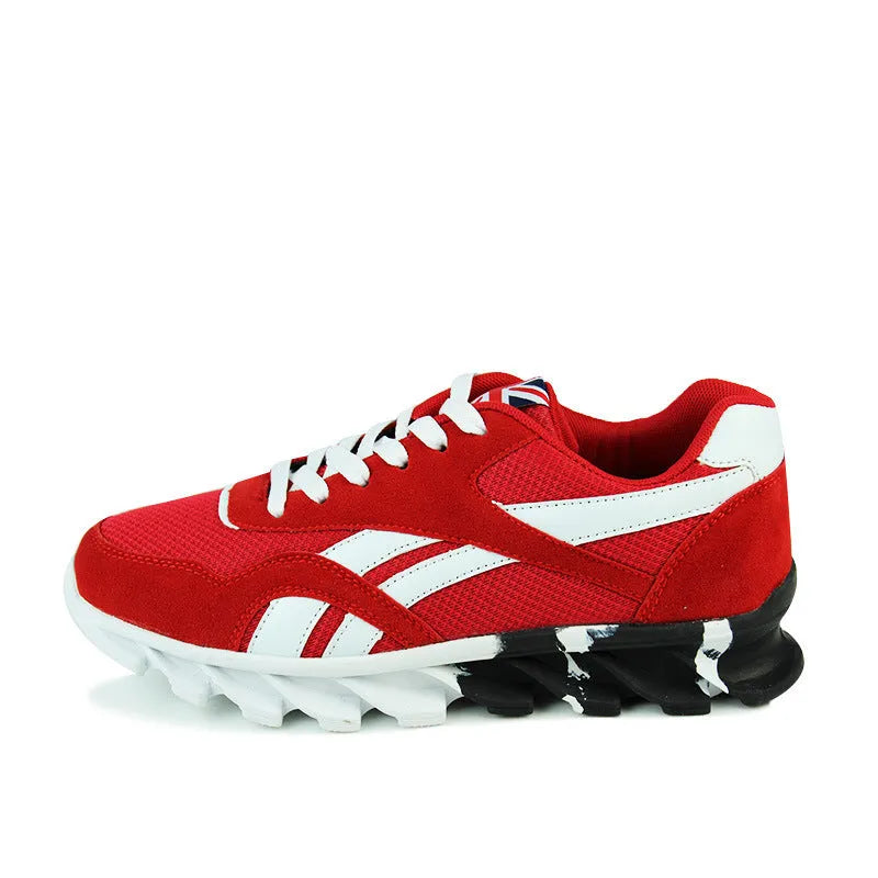 Men's casual running shoes with breathable mesh upper, rubber sole, and front strap in green colour, low-top design