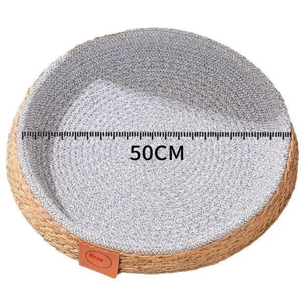 Natural rattan woven cat nest bed for pets, shown in one of four available sizes.