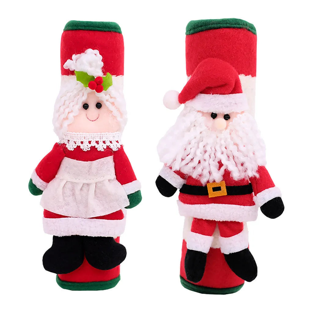 Red cloth Christmas refrigerator glove decoration, two refrigerator sets, 23x15cm, festive fridge accessory.