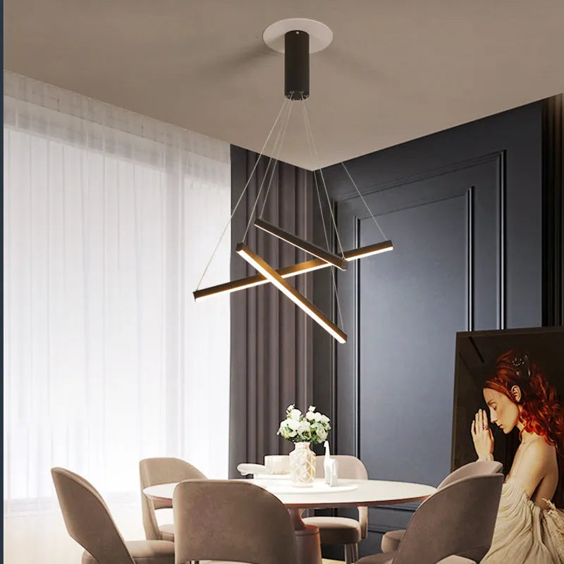Black finish modern glass chandelier with iron frame and remote control LED light