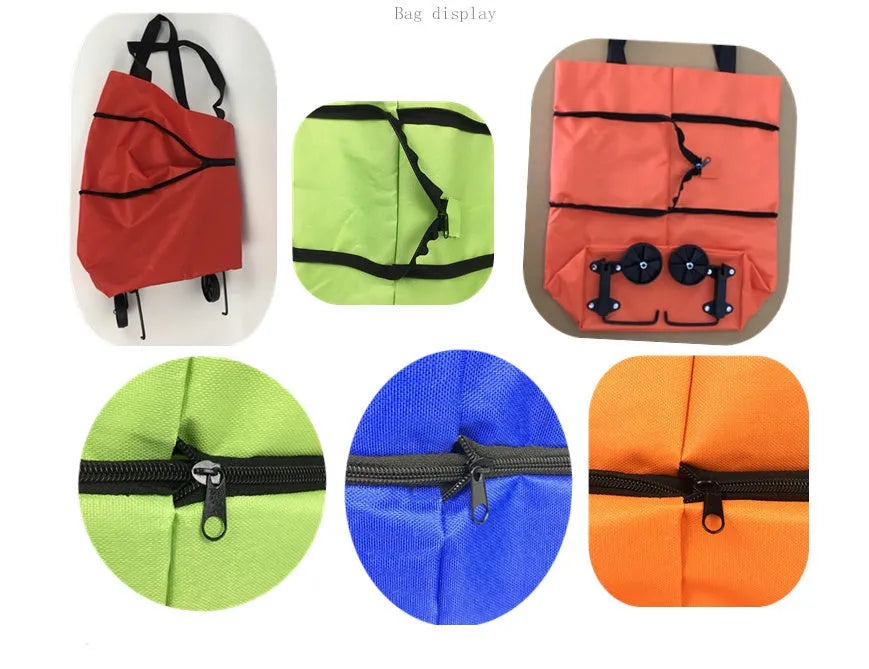 Foldable shopping cart in orange with Oxford cloth body and metal bracket, 45x40x14cm size
