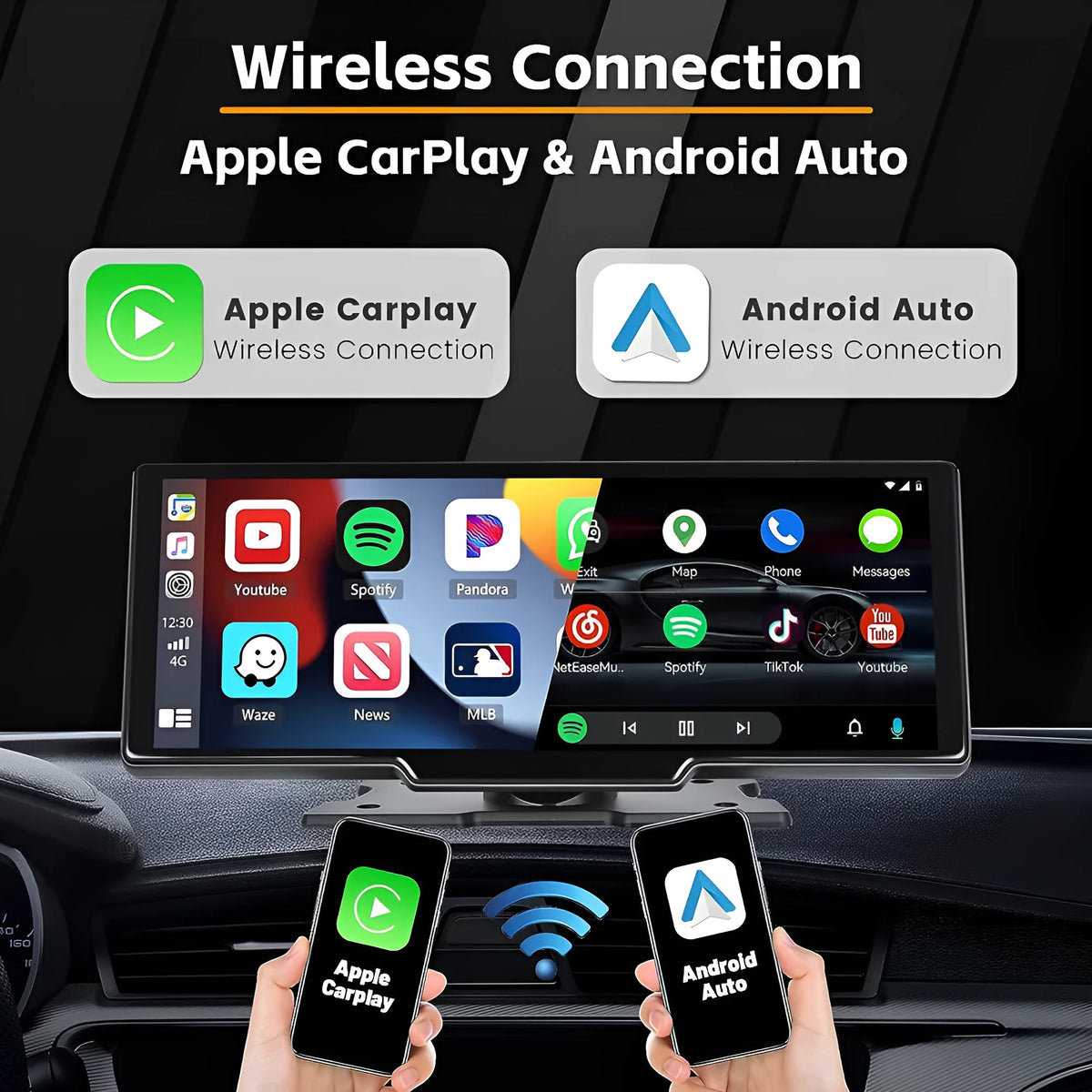 10.26 inch wireless CarPlay truck smart screen with IPS 1600x600 display and ABS housing