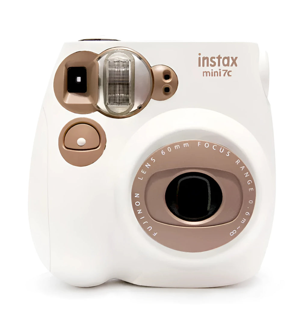 Instant imaging camera Mini 7s upgrade in milk coffee colour with portable manual telescopic lens and auto focus.