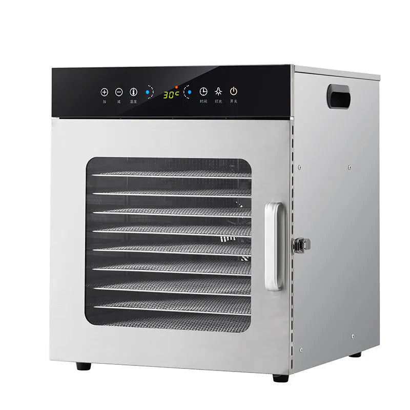 12-layer stainless steel food dehydrator with D-type touch screen panel and 19.5x28cm drying nets