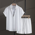 Men's black jacquard cotton blend short sleeve shirt with matching shorts casual set