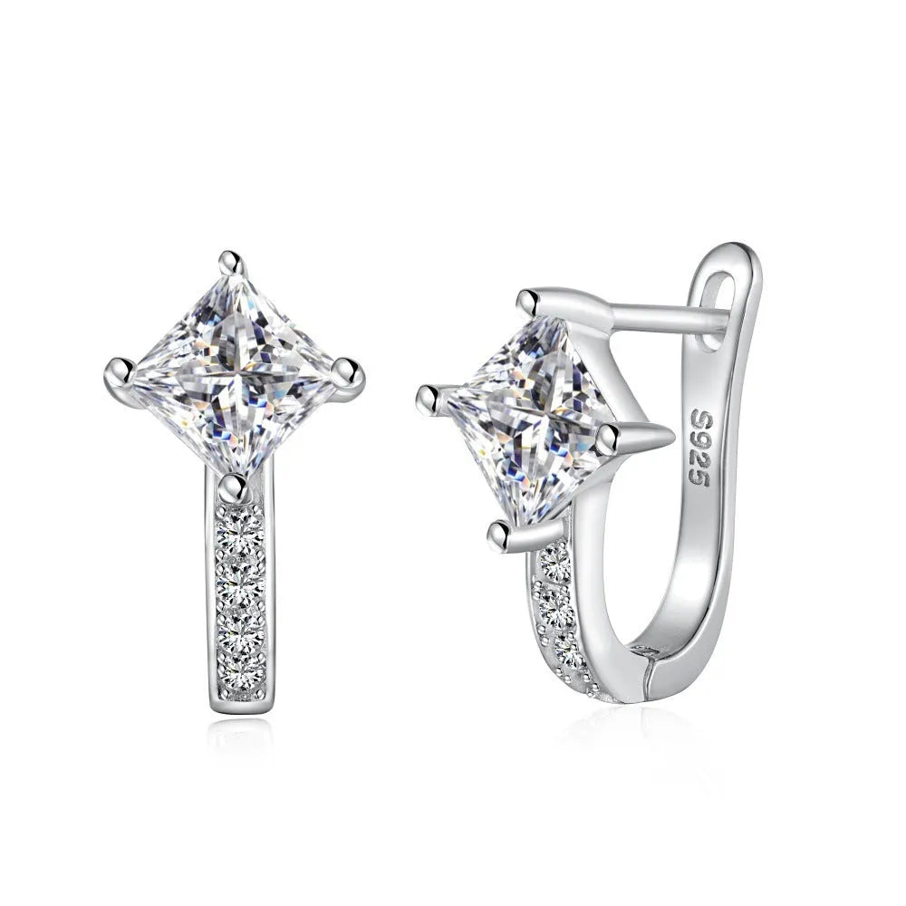 Pair of U-shaped zircon stud earrings in platinum white diamond colour on 925 silver, 10x14.5x17.5mm