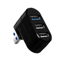 Black or white USB rotary splitter hub with four USB ports on a blister card.