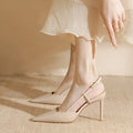 Women's Apricot high-heeled sandals with single strap buckle toe design and thin belt detailing