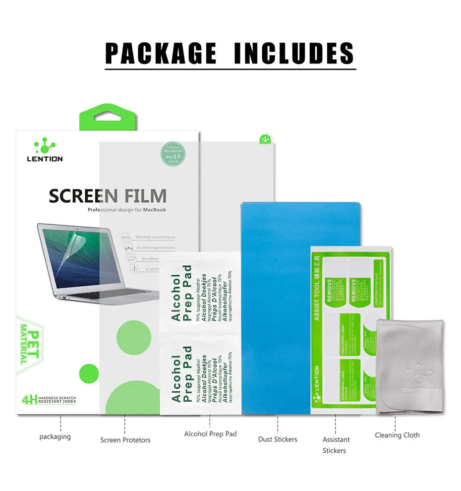 Matte screen protector film for 13-inch MacBook Pro laptop with anti-glare and scratch-resistant coating.