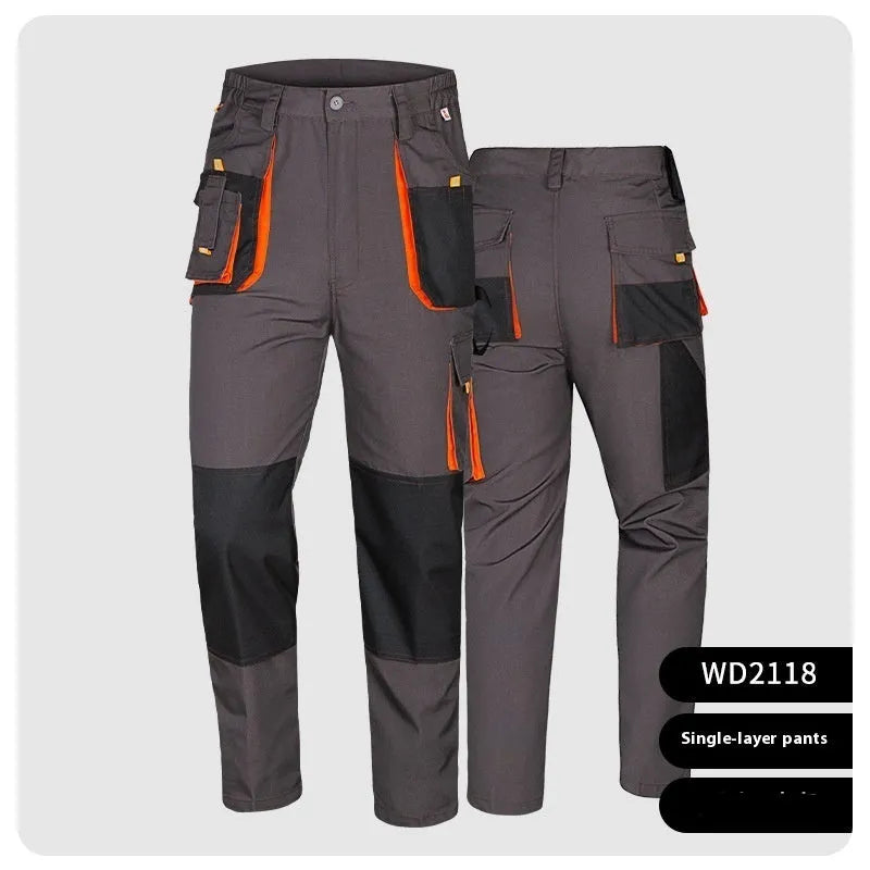Men's dark grey multi-pocket cargo pants with large pocket, polyester moisture-absorbing fabric, sizes S-5XL