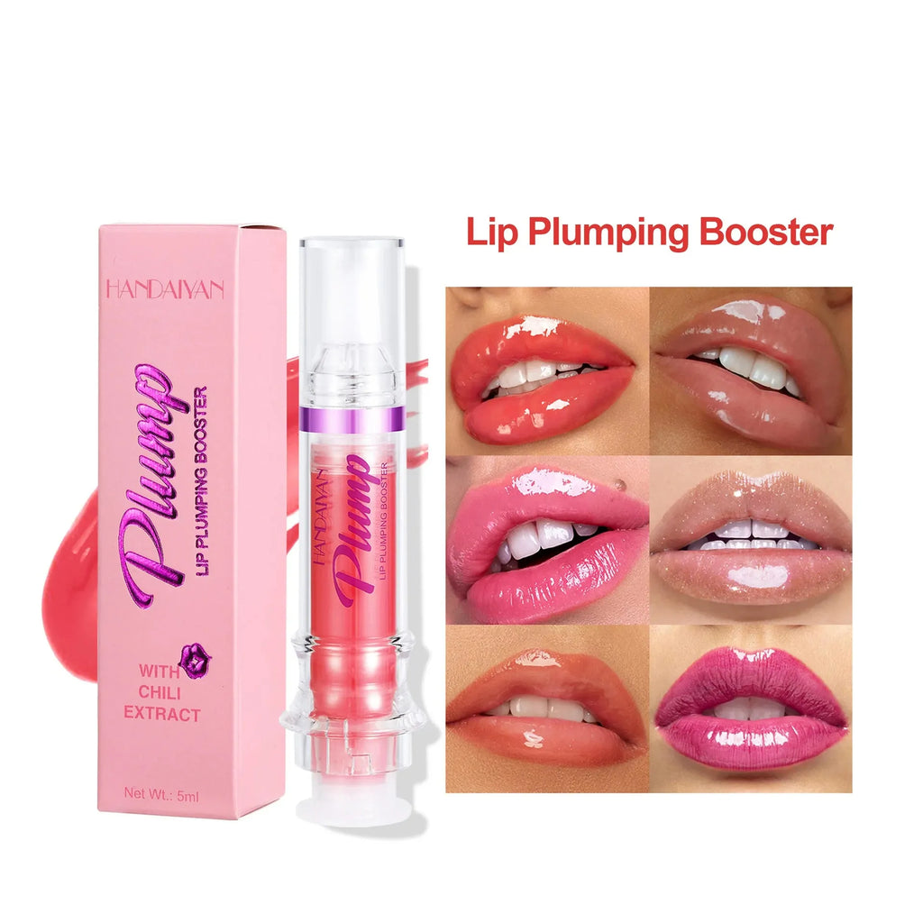 Liquid lip gloss tube with mirror shine finish showing rich colour on lips