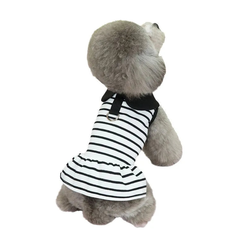 Pet wearing striped cotton T-shirt and skirt summer clothing set