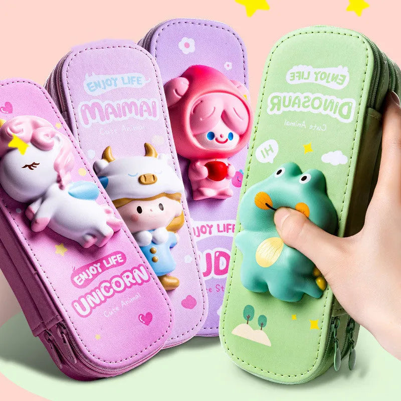 EVA large capacity stationery box square Korean style cartoon pattern green colour option