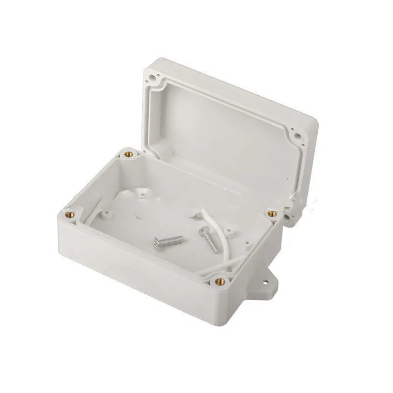 Black ABS plastic waterproof instrument box for security system power supply.