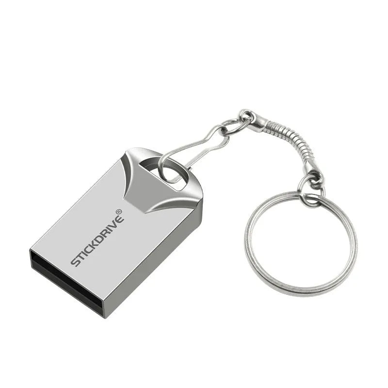 Metal USB flash drive with necklace chain attachment in black or silver colours