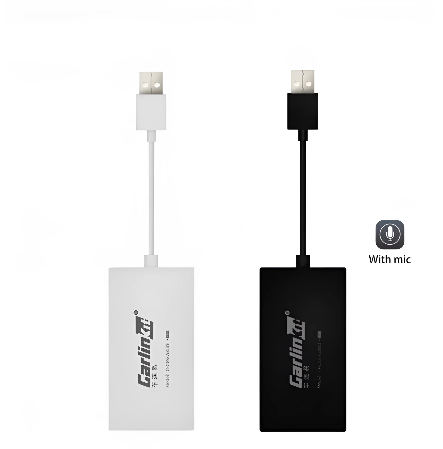 Black Wireless CarPlay USB dongle for connecting iPhone to Android car stereo systems.