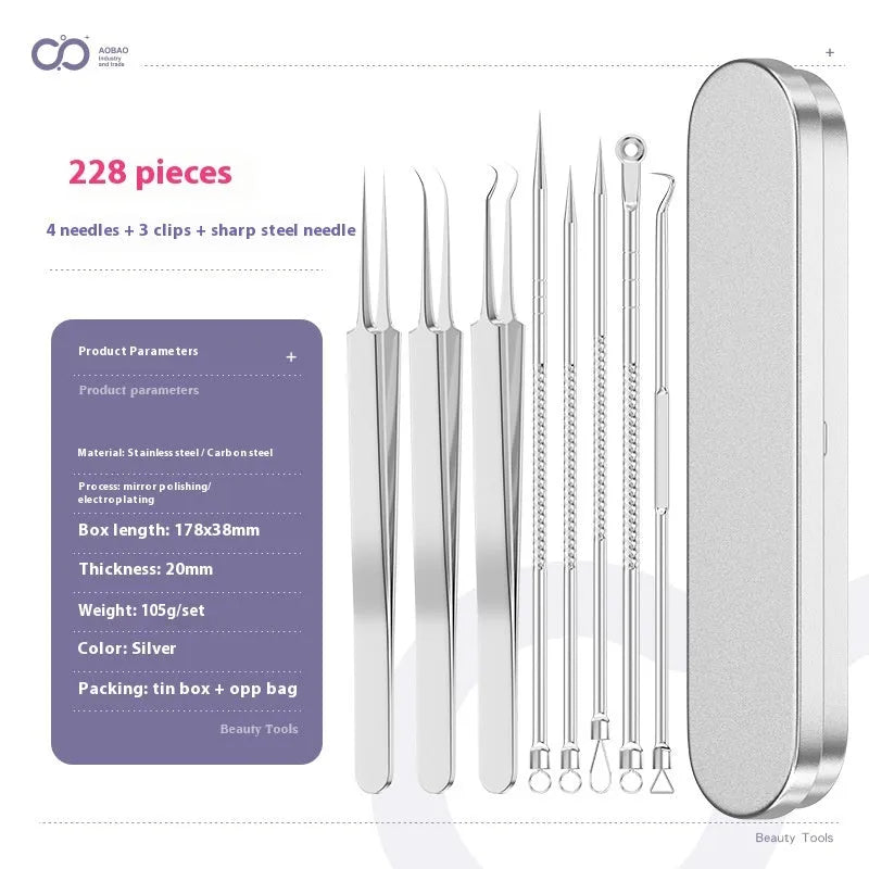 4-piece silver metal acne needle set with ultra-fine pointed tips for skin care
