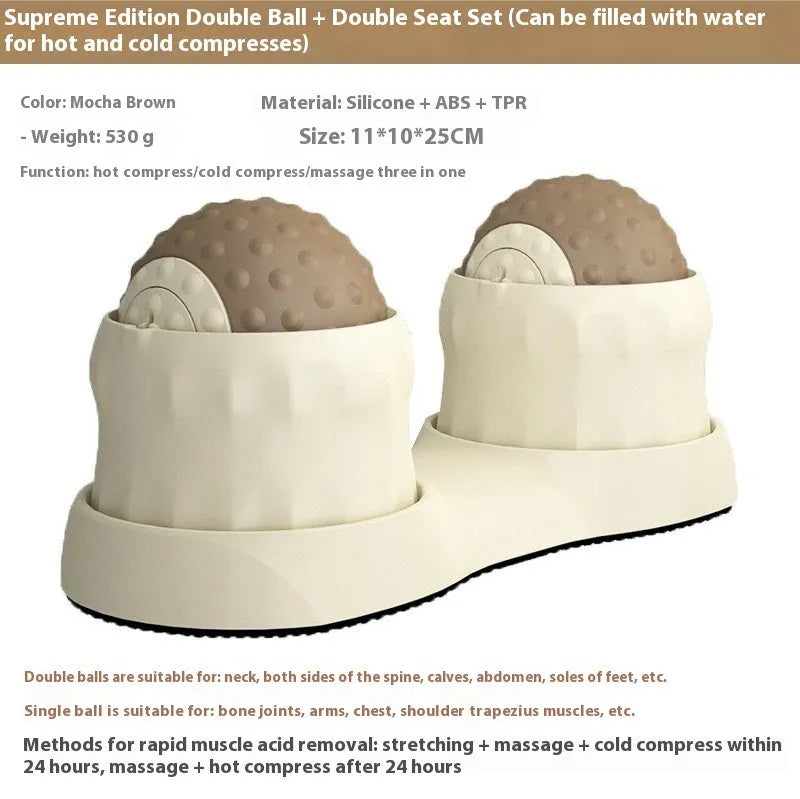 Caramel mocha and oil fruit green coloured massage balls for cold and hot compress therapy on feet.