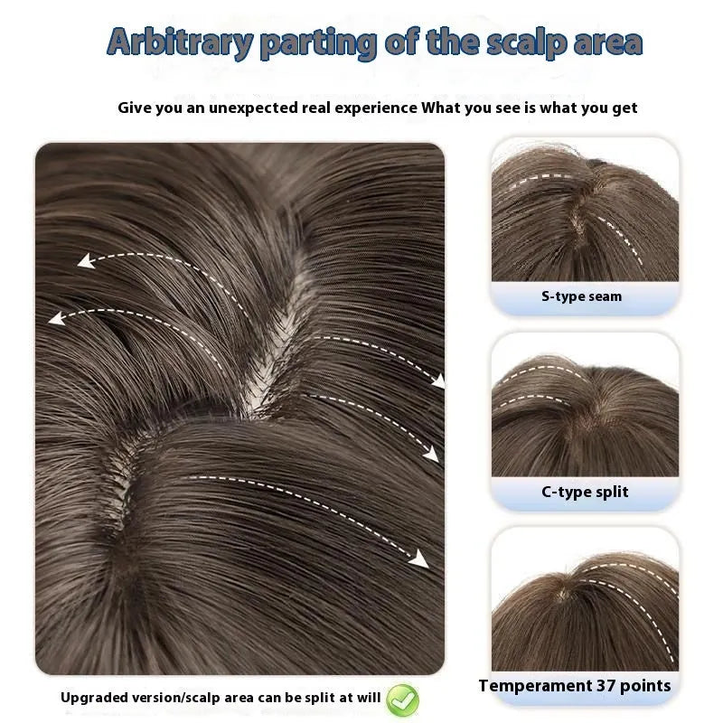 Long curly big wave wig for women in Filbert Gray and Brown with a natural style and hair net