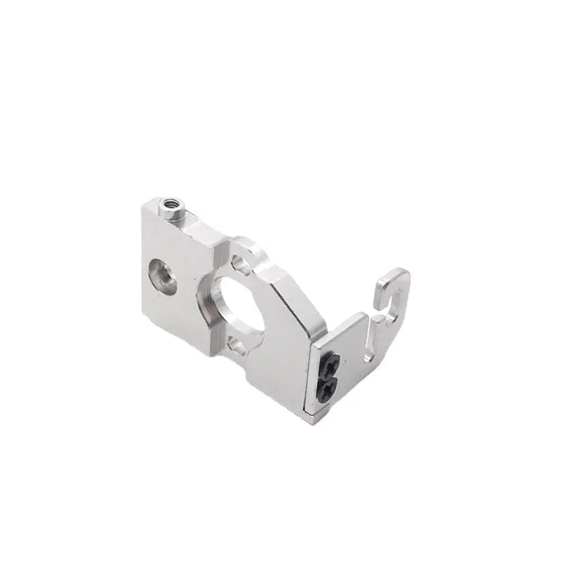Metal motor holder for Weili 1/28 RC car in silver and blue on white background