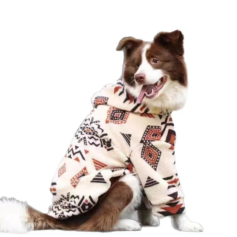 Thick arctic fleece winter coat for large dogs in beige apricot colour on a dog