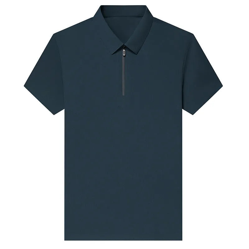 Men's half zipper seamless polo shirt in solid colour with short sleeves, ice silk fabric, regular fit