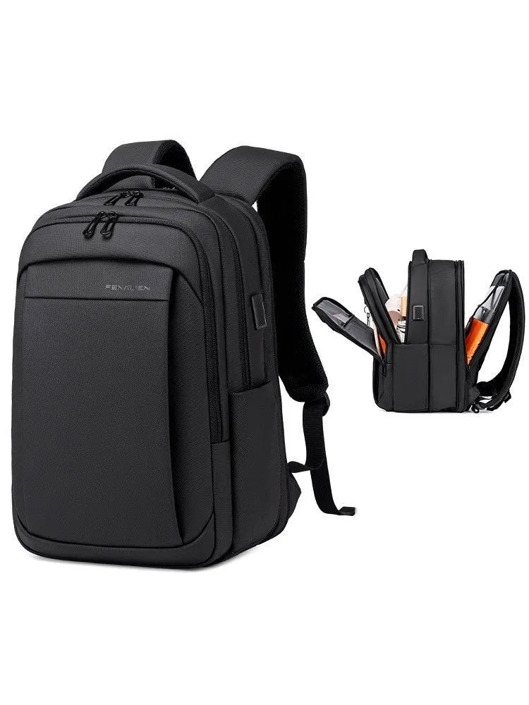 Oxford cloth backpack in black with air cushion straps and laptop compartment, three size options 13-34L