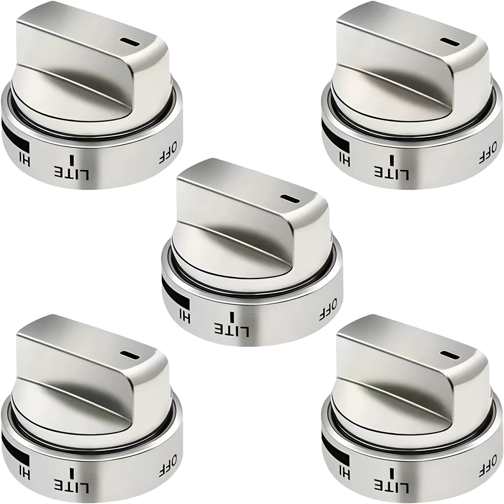Single silver metal oven stove control knob with 5.3cm diameter