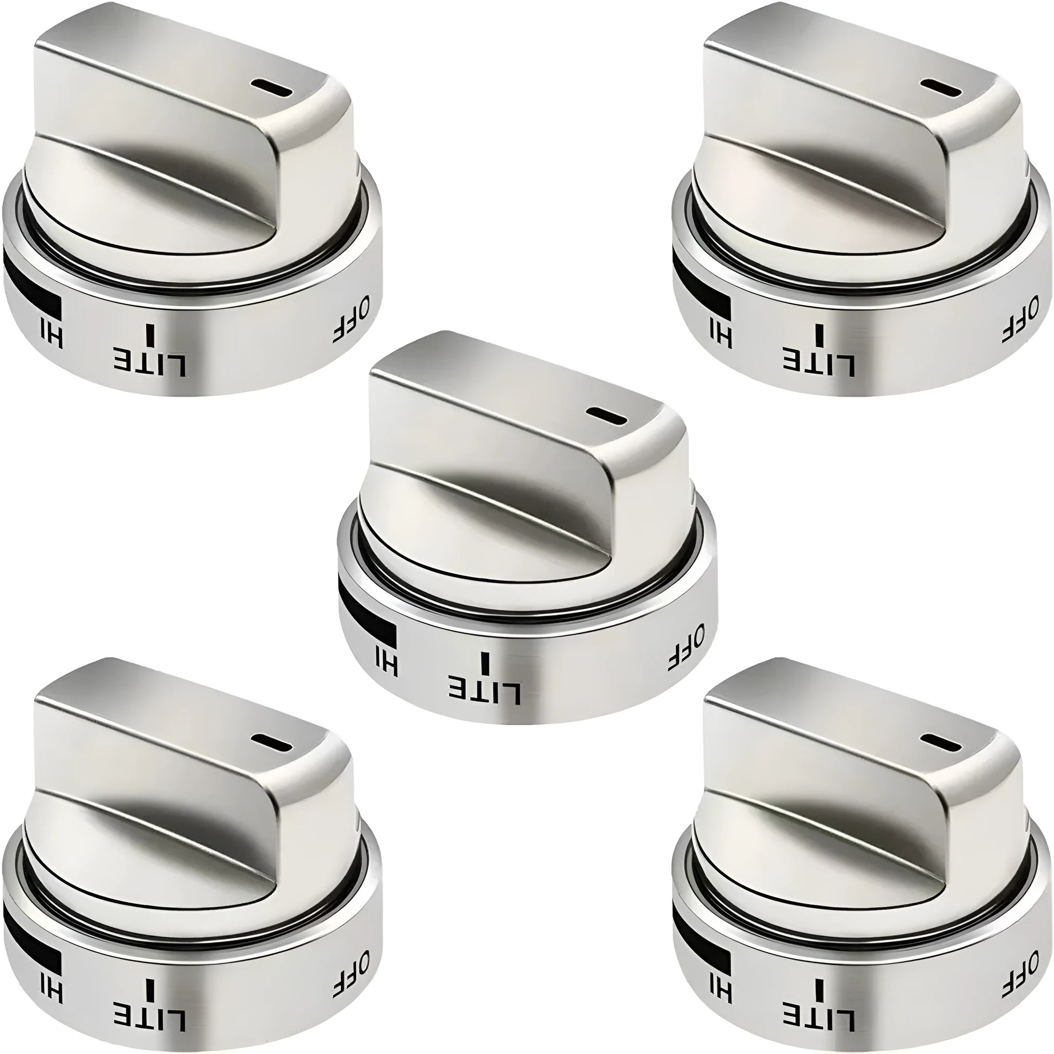 Single silver metal oven stove control knob with 5.3cm diameter