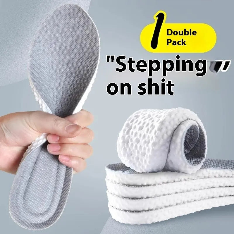 Grey, black, and orange breathable PU foam sports insoles laid flat, showing their cut-to-size design.