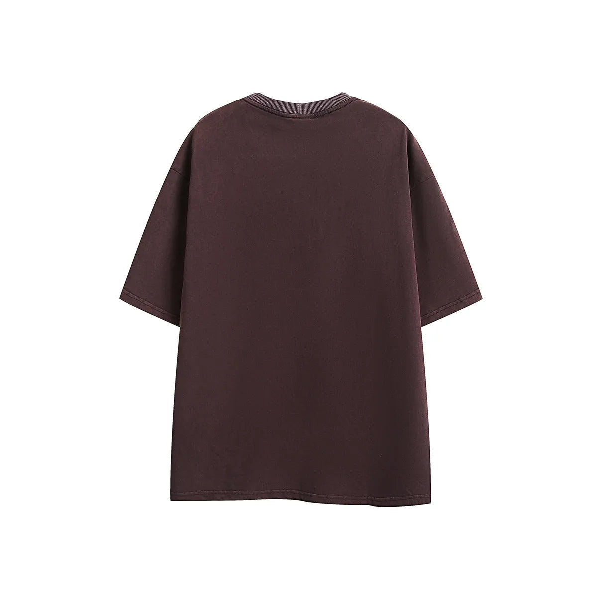 Man's purple loose-fit cotton t-shirt with a retro embroidered design on the chest.