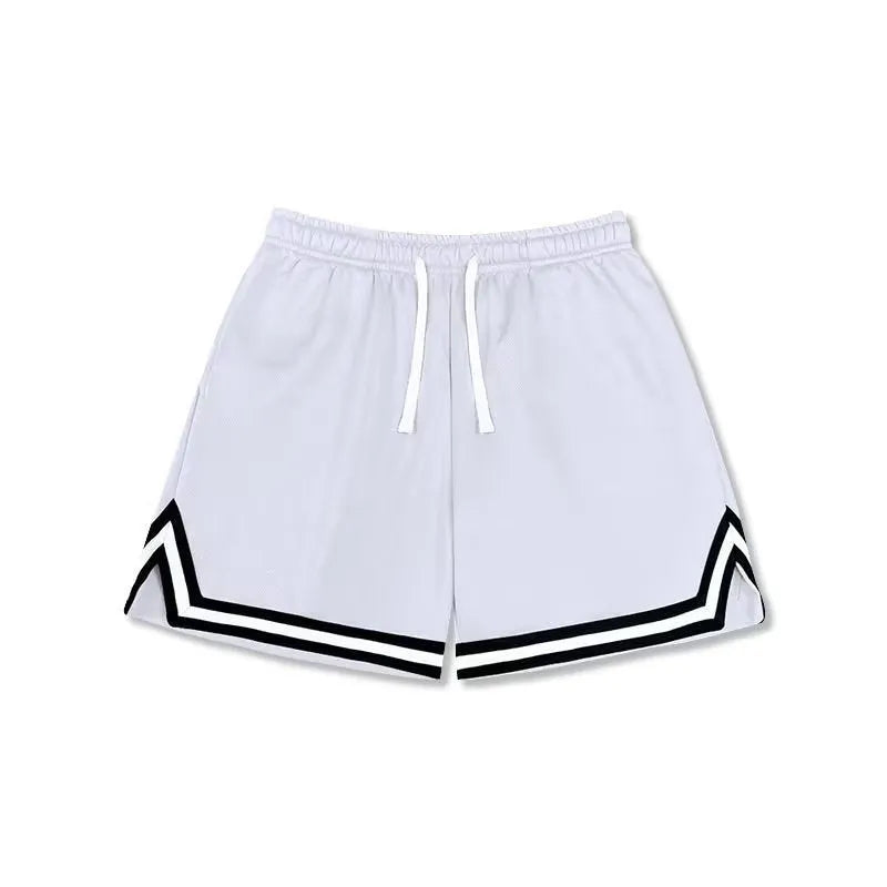 Men's loose-fit polyester summer shorts in various colours on a plain background.