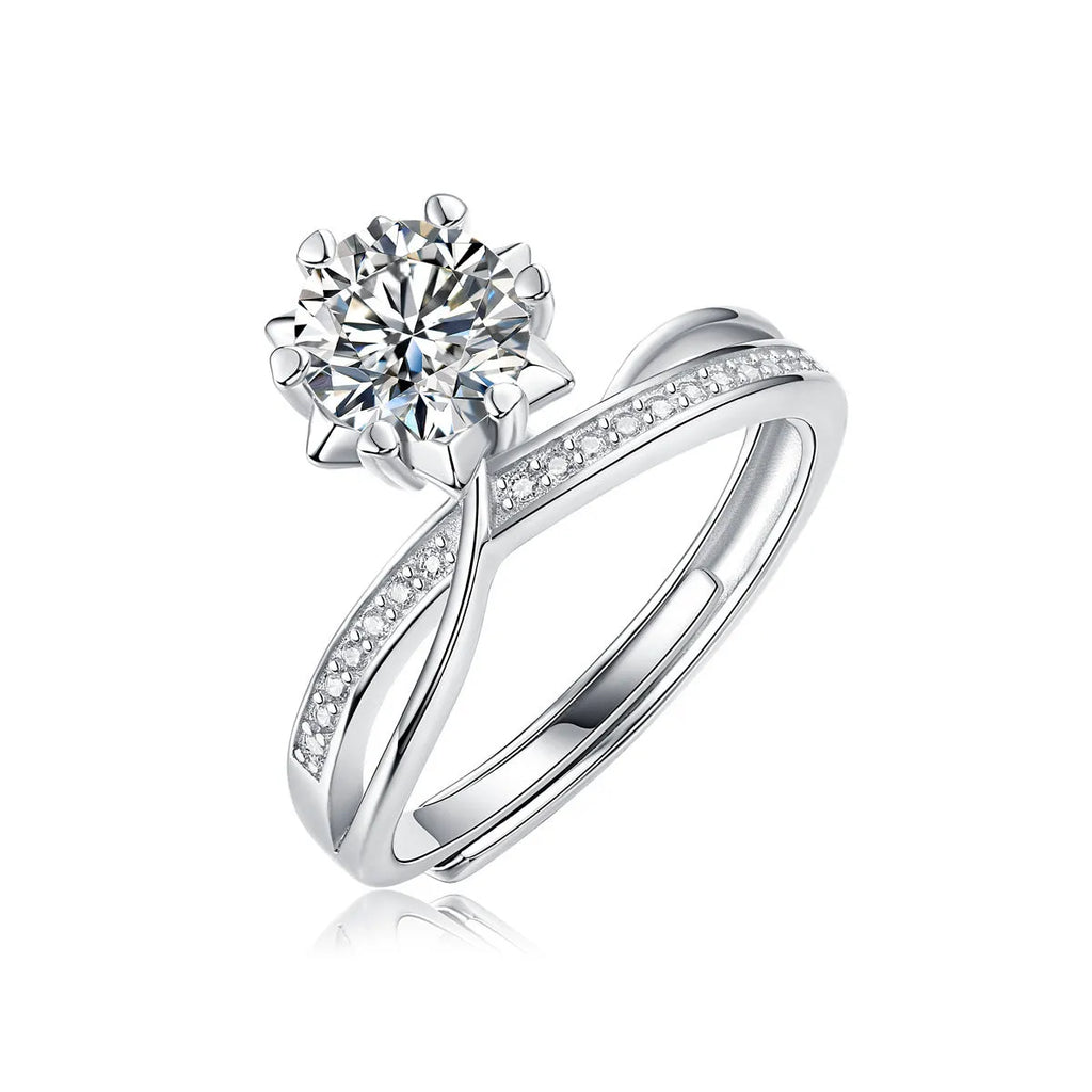 S925 silver adjustable moissanite ring with starlight snowflake design for women