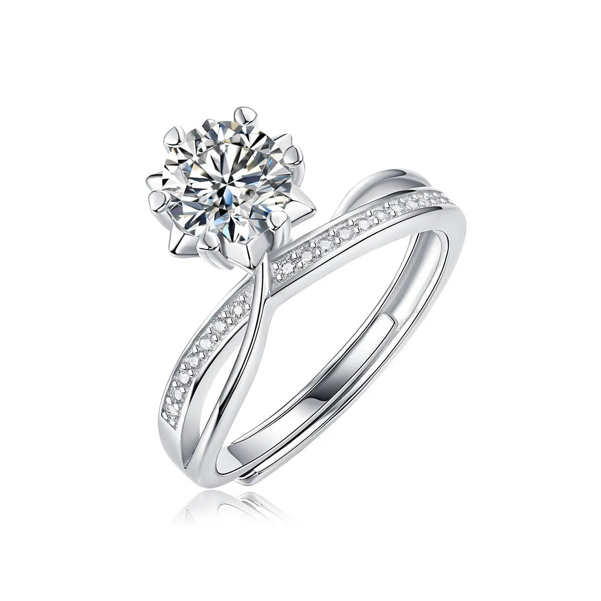 S925 silver adjustable moissanite ring with starlight snowflake design for women