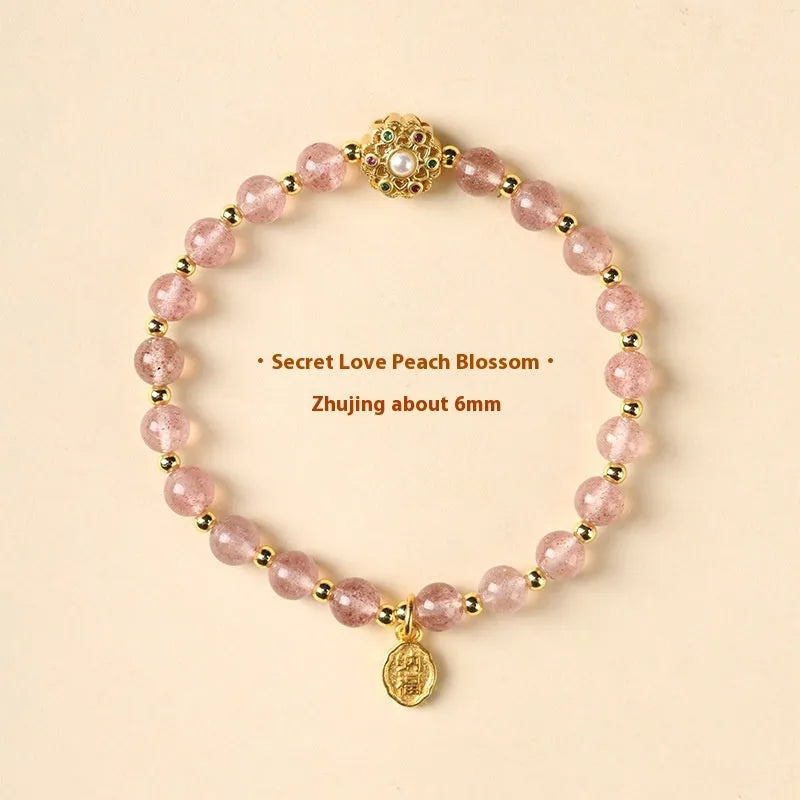 Hand-woven grey moonstone and peach blossom crystal bracelet with 6mm beads