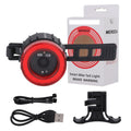 Black intelligent induction brake taillight for bicycles with aluminium alloy construction and two mounting brackets.