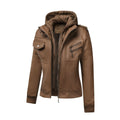 Women's black faux leather loose fit motorcycle jacket with pockets, street hipster style