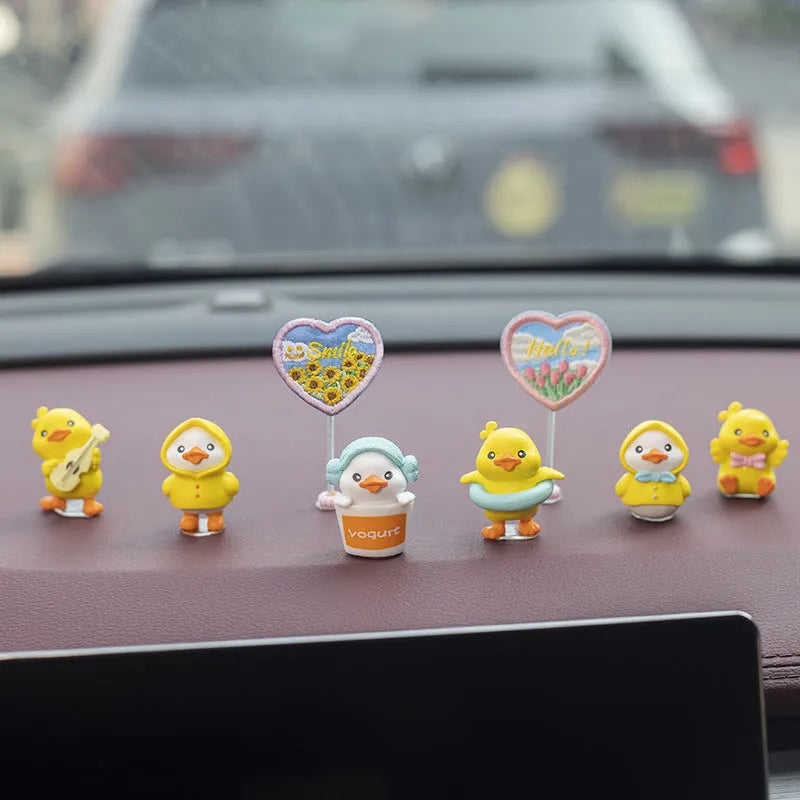 PVC cartoon duckling car interior decoration set with six small ducks and one Hello sign
