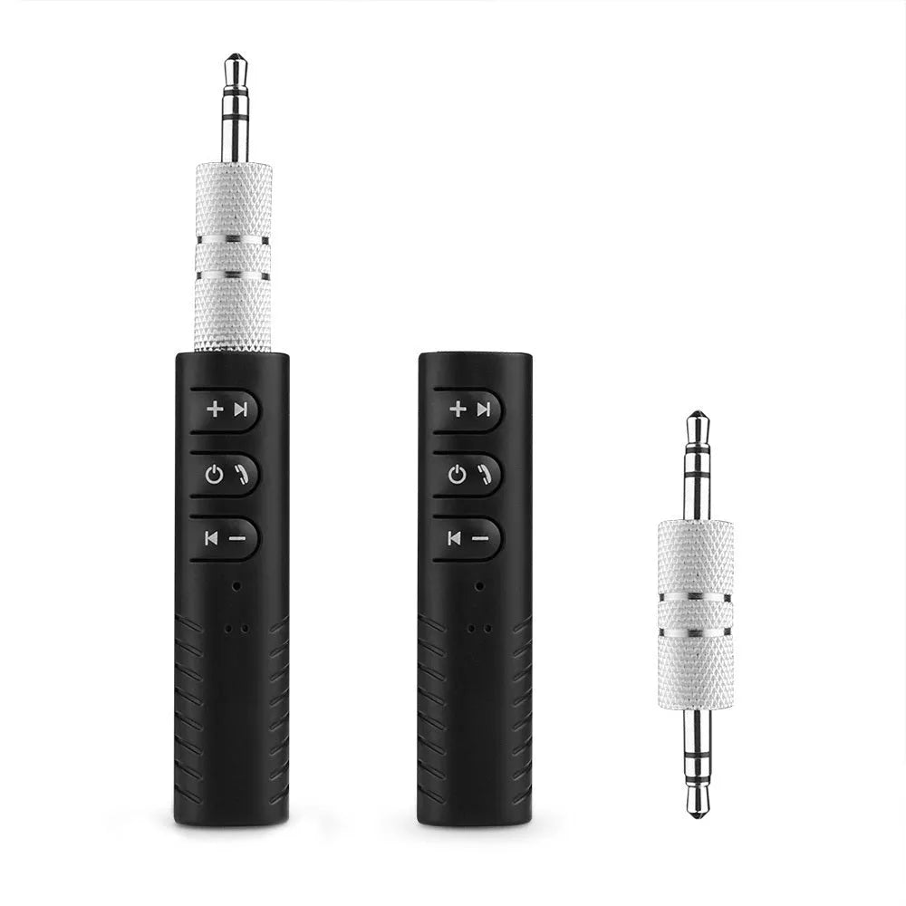Black Bluetooth audio receiver car kit with 3.5mm jack for wireless music streaming and hands-free calling