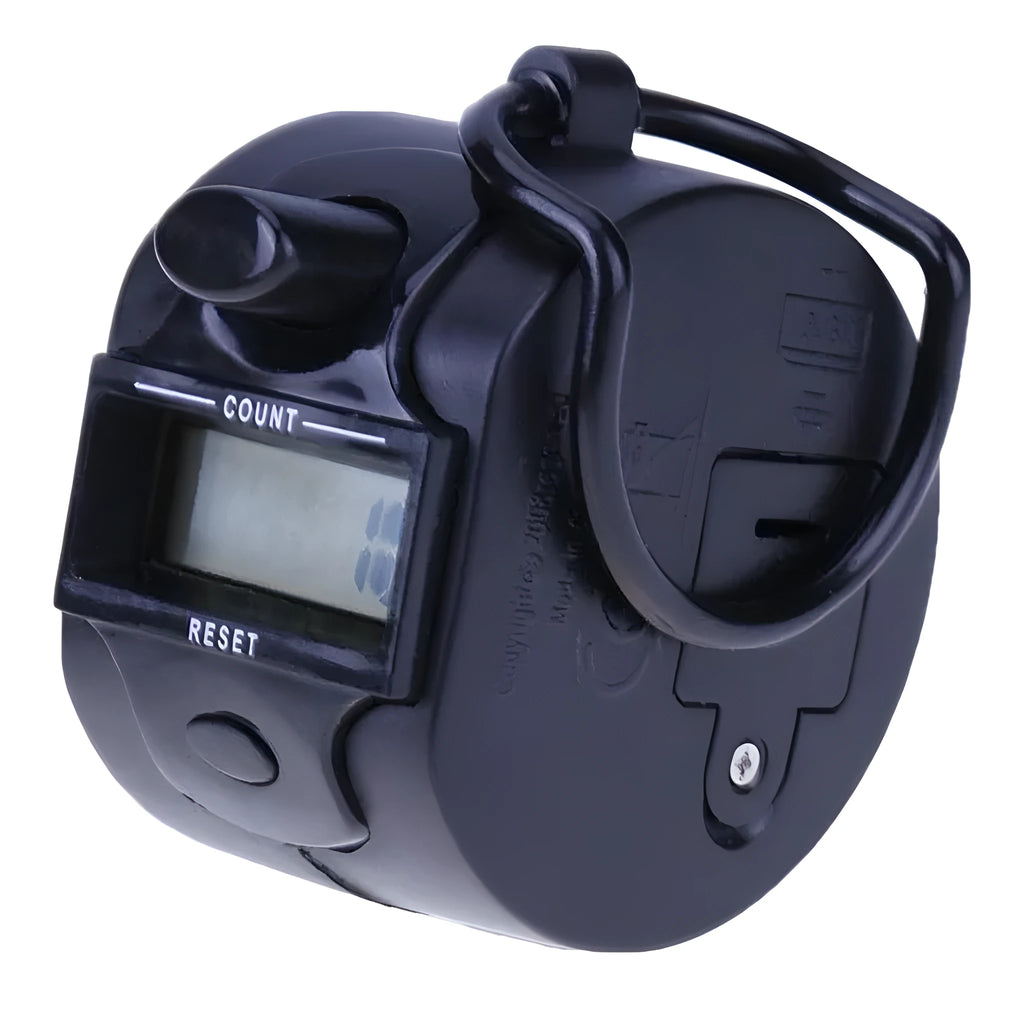 Handheld 5 digit electronic tally counter with zero clearing switch and large LCD display, for people flow statistics.