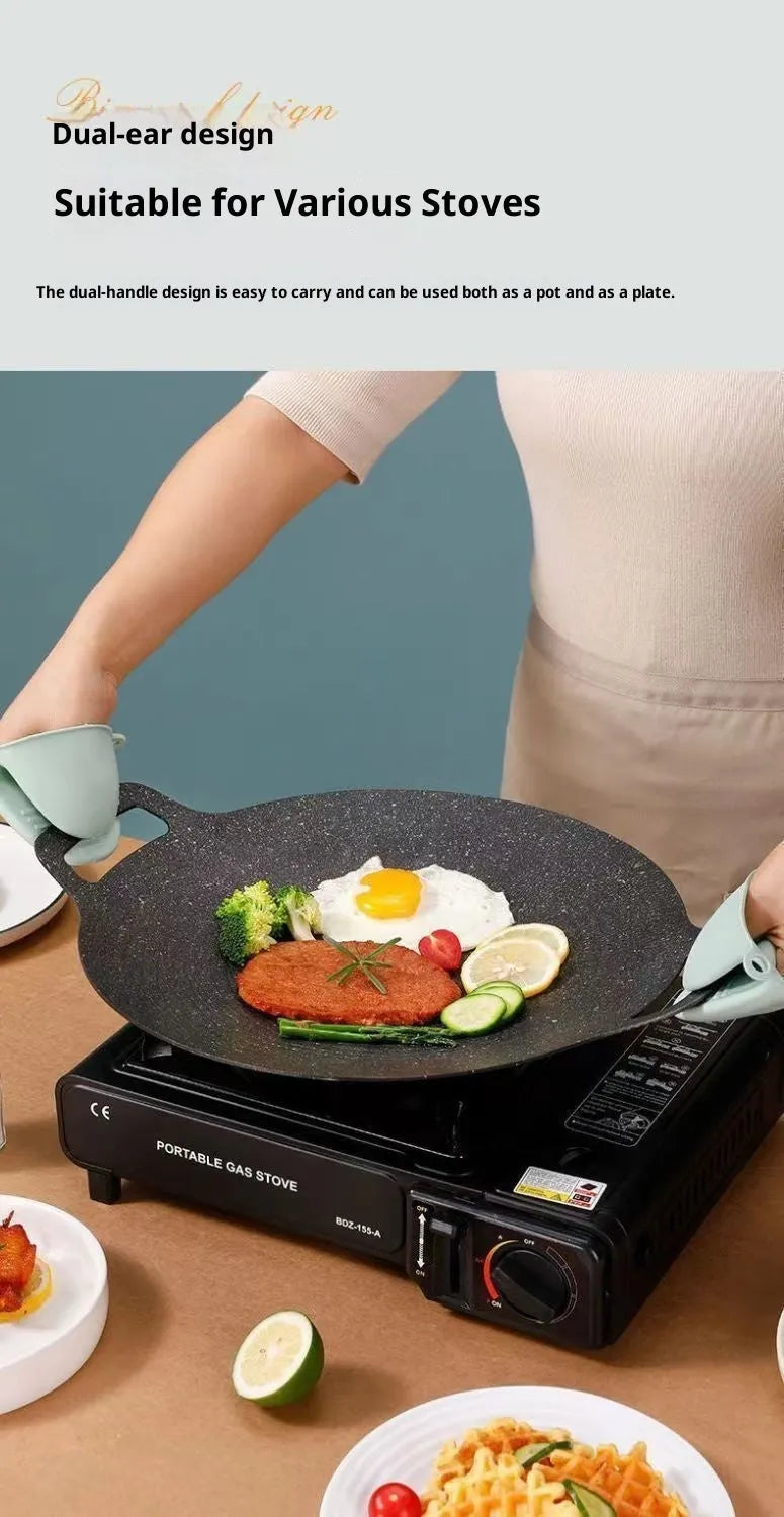 Round maifan stone non-stick iron baking tray in modern minimalist style, available in 28cm to 38cm sizes