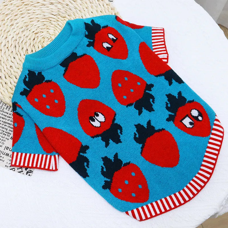 Cartoon-themed dog sweater with button fastening in wool material for autumn and winter