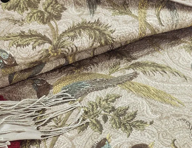Blue cotton bedspread with American floral and bird pattern, part of a 3-piece quilt set.