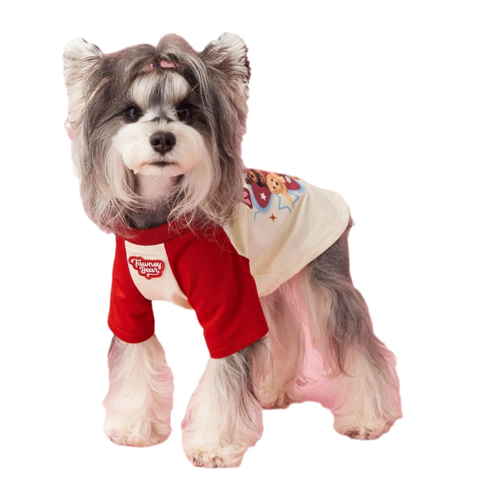 Red embroidered cotton summer clothing for dogs on small to extra large breeds