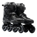 Adult inline roller skates for beginners with PP shell, aluminium frame, and PU wheels, black colour, side view