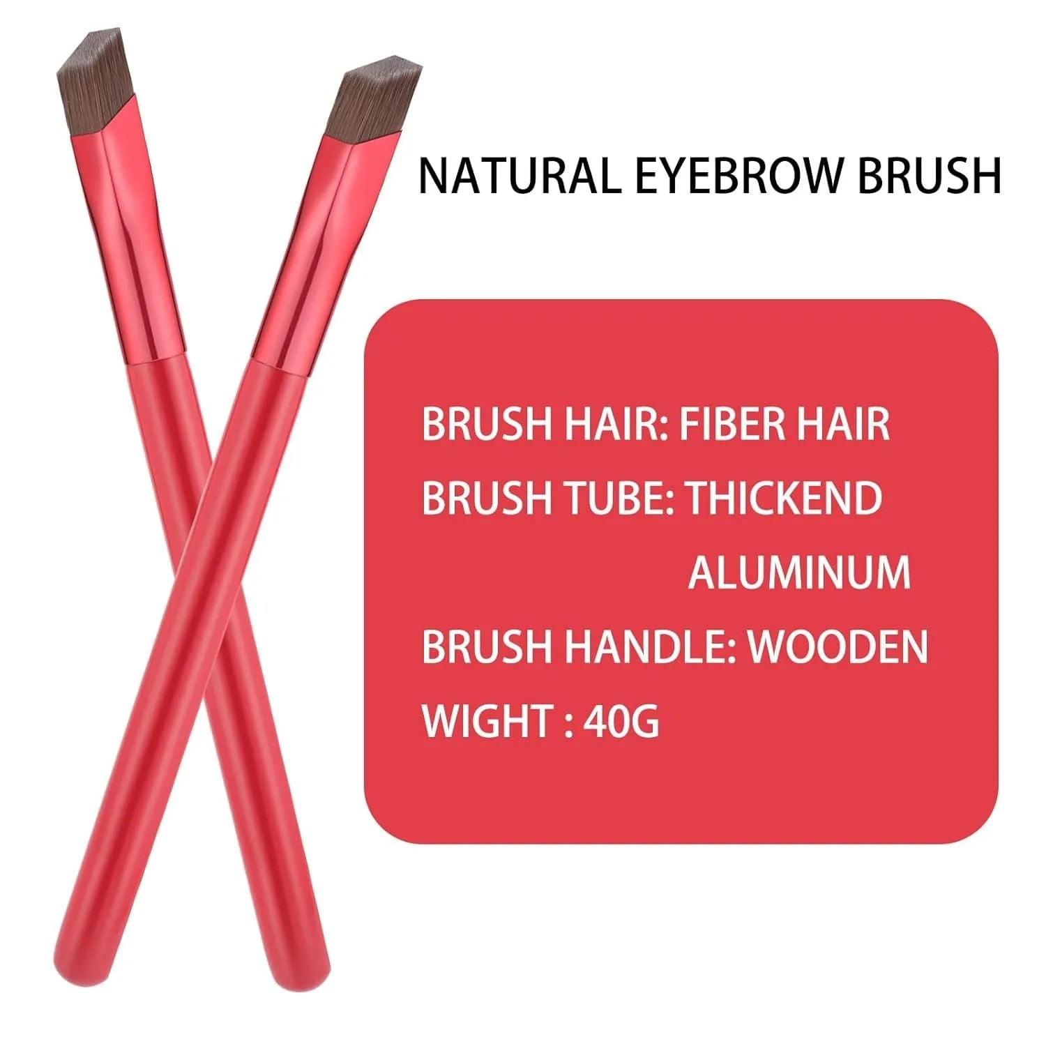 Black angled square eyebrow stamp brush with synthetic bristles on a wooden table