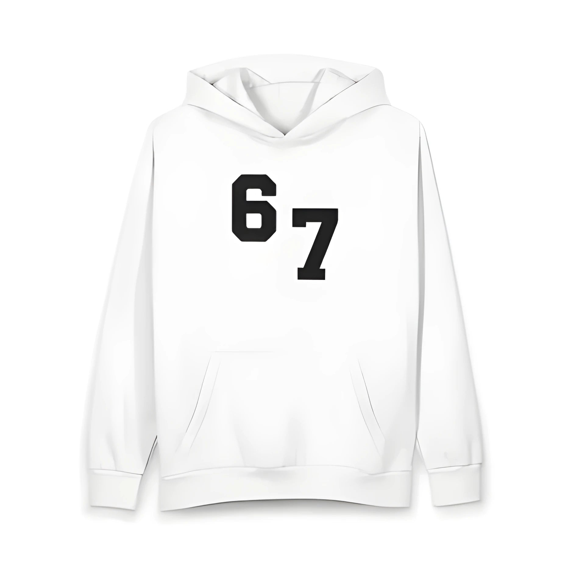 Solid white cotton pullover sweatshirt with embroidery and print, loose fit, long sleeves