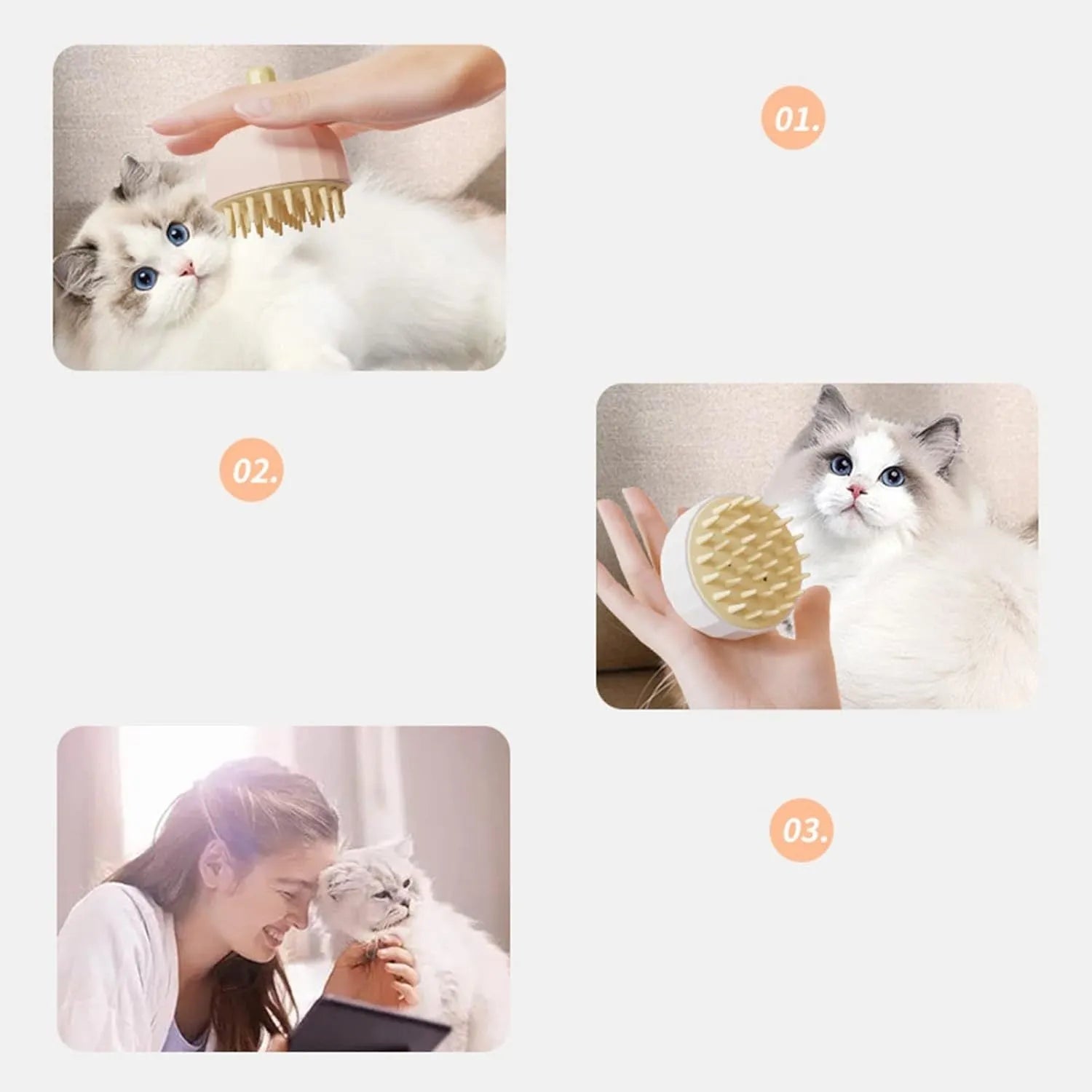 Green pet shampoo massage brush with drainage holes and dual-sided head for washing dogs and cats