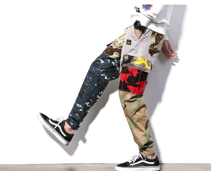 Men's camouflage cotton casual trousers, loose fit, elastic waist, small feet, sizes M to 5XL